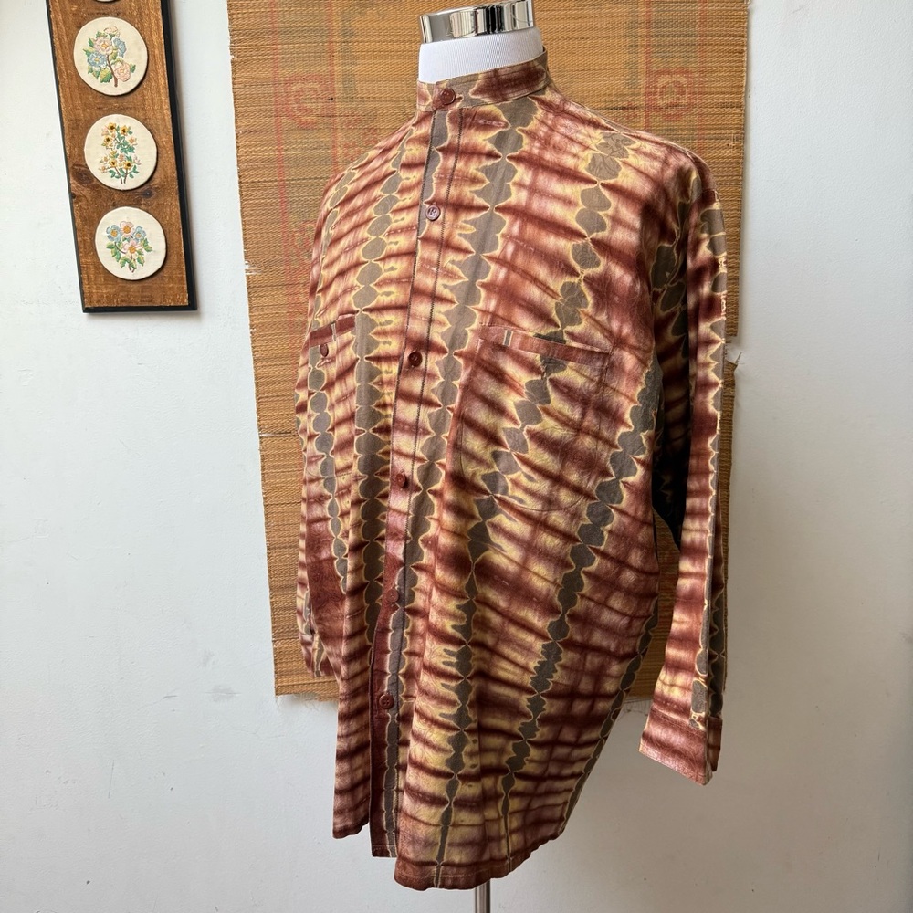 Mandarin Collar Bohemian Hippie Button-Up Shirt - Picture 12 of 12